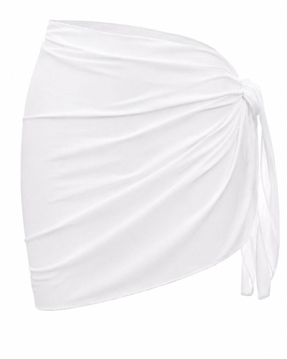 White Mesh Tie-Side Beach Cover-Up Skirt