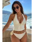 Buttercream Lace Halter Tankini Set