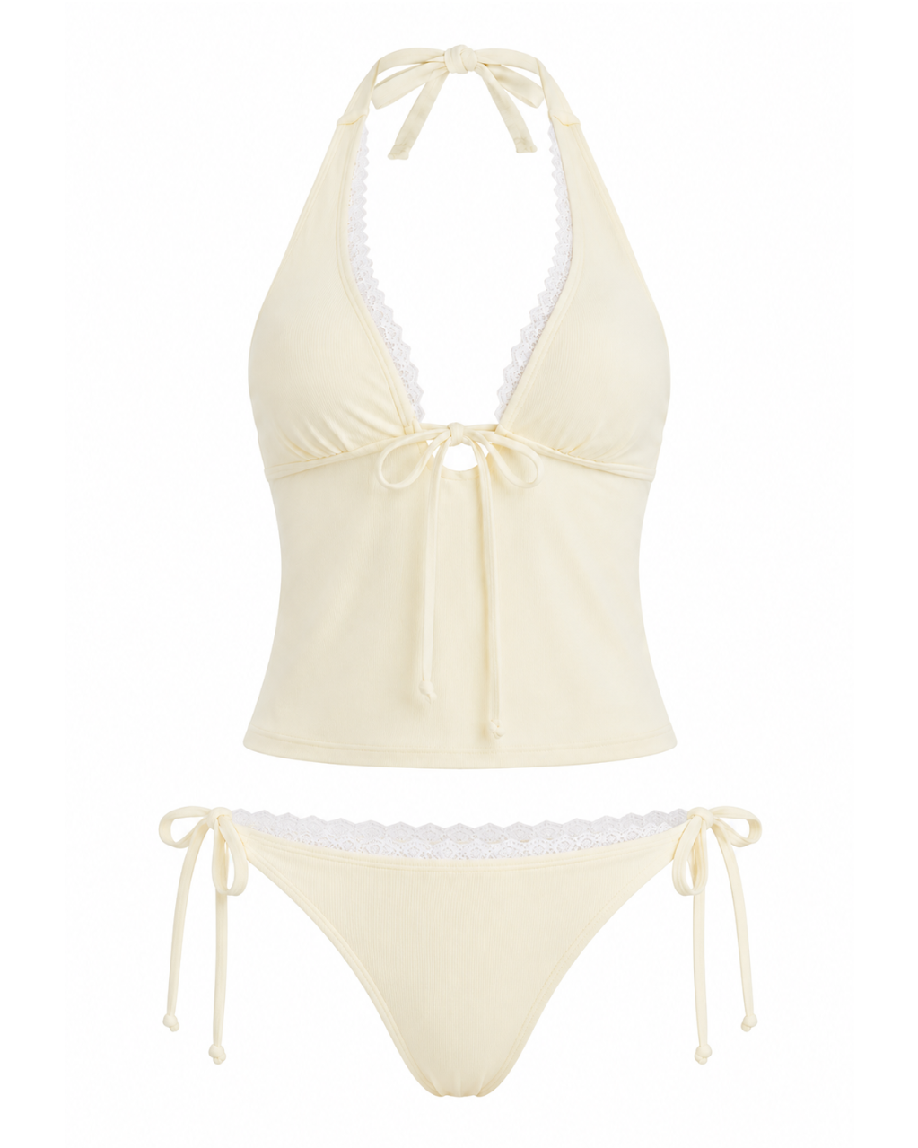 Buttercream Lace Halter Tankini Set