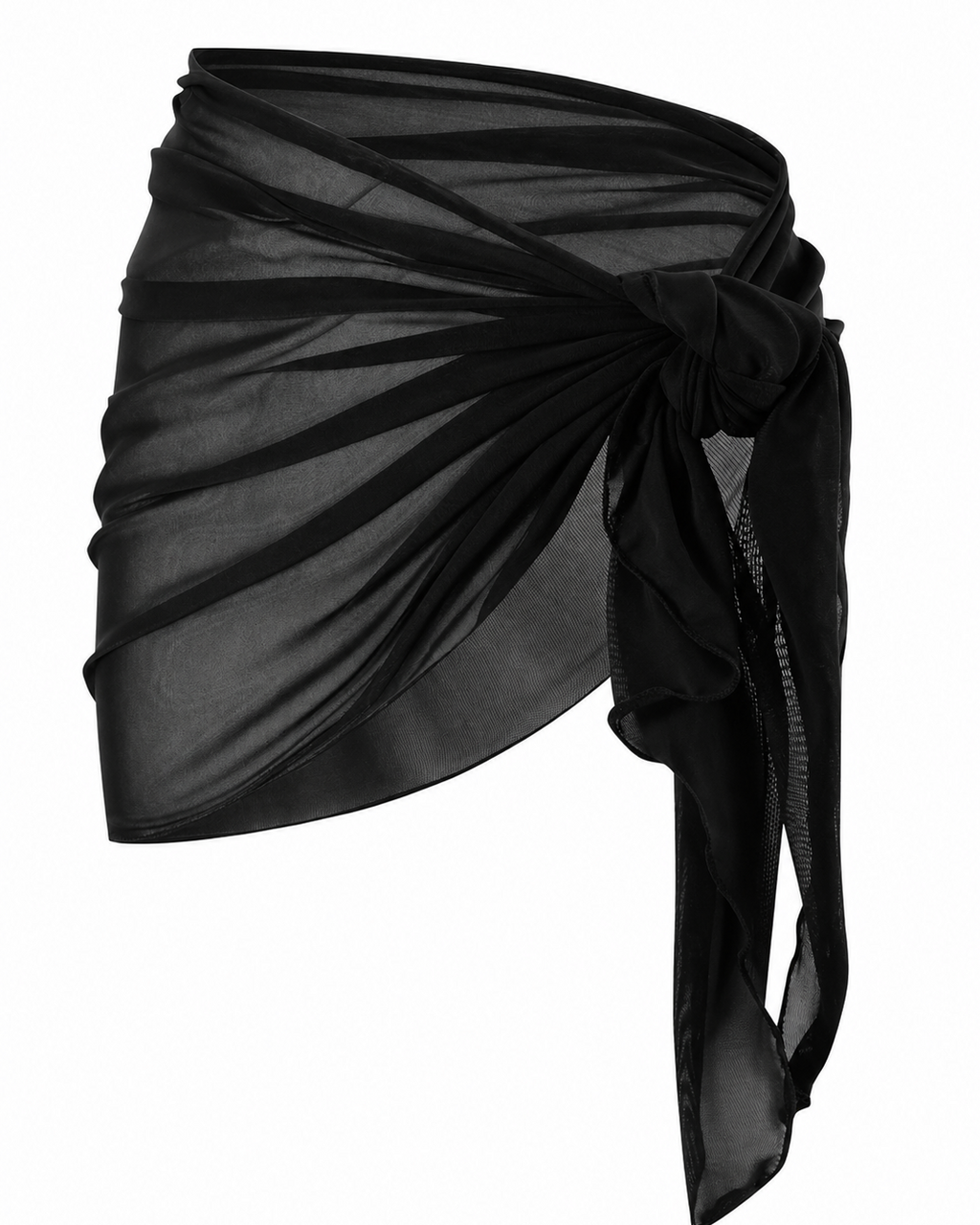 Black Mesh Tie-Side Beach Cover-Up Skirt