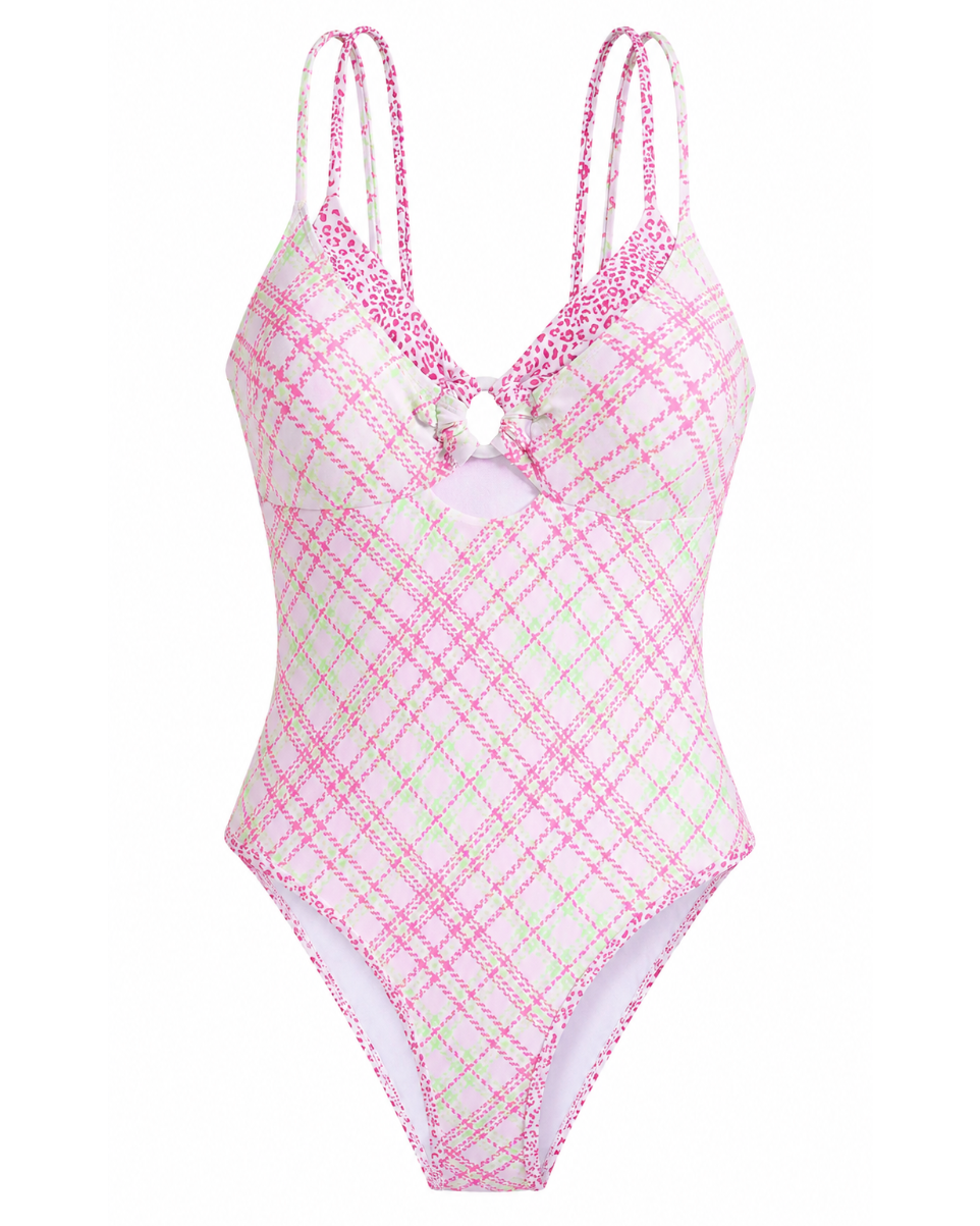 Pink Sugar Plaid Cut-Out One-Piece Swimsuit
