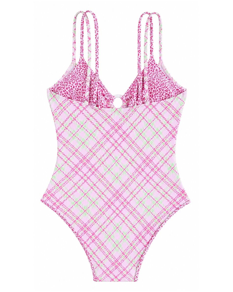 Pink Sugar Plaid Cut-Out One-Piece Swimsuit