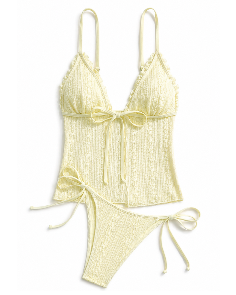 Yellow Crochet Lace Tankini Set